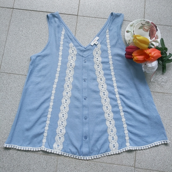 mine Tops - Vintage Romantic Style Blue Lace Mumu Top Sz M